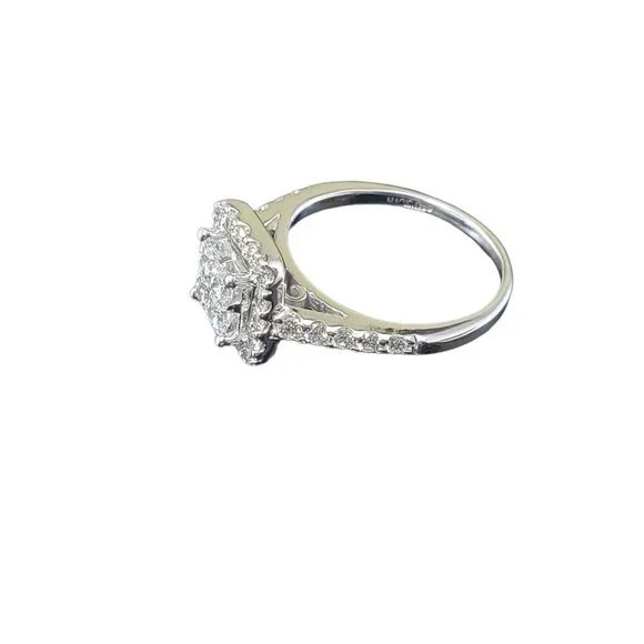 14K White Gold Diamond Cluster Engagement Ring Size 5.5-5.75 #16338